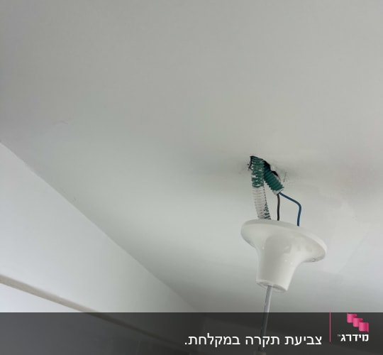 תקרה צבועה בלבן עם חוטי חשמל חשופים